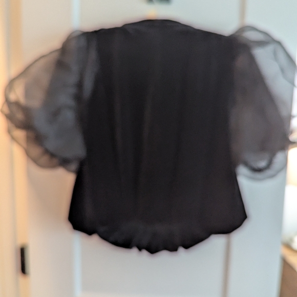 Maeve Black Sheer Puff Sleeve Blouse - Picture 2 of 9